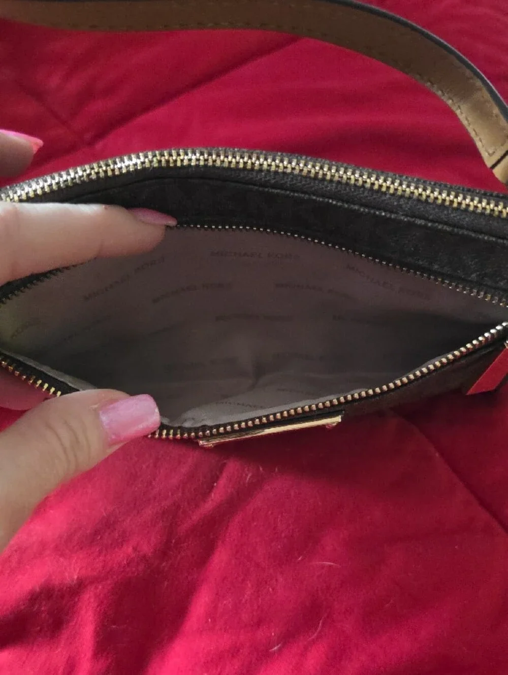 Michael Kors Black Signature Logo Wristlet with Gold Hardware